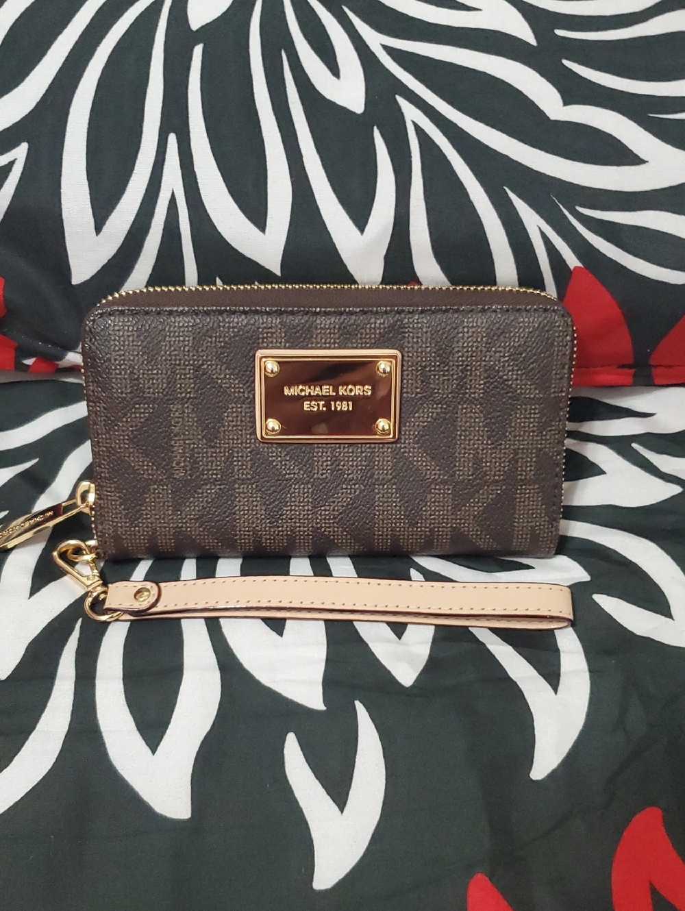 Michael Kors Brown MK Logo Zip Wallet Wristlet